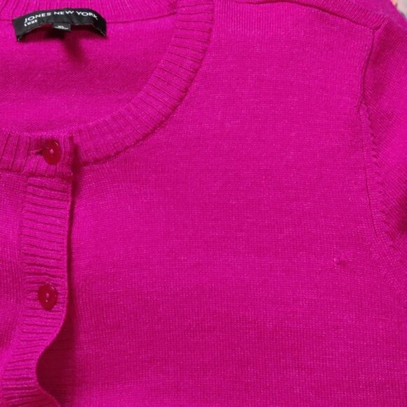 Jones New York Luxe Women's Cardigan Size XL Pink Merino Wool Barbiecore Elegant - Picture 12 of 13